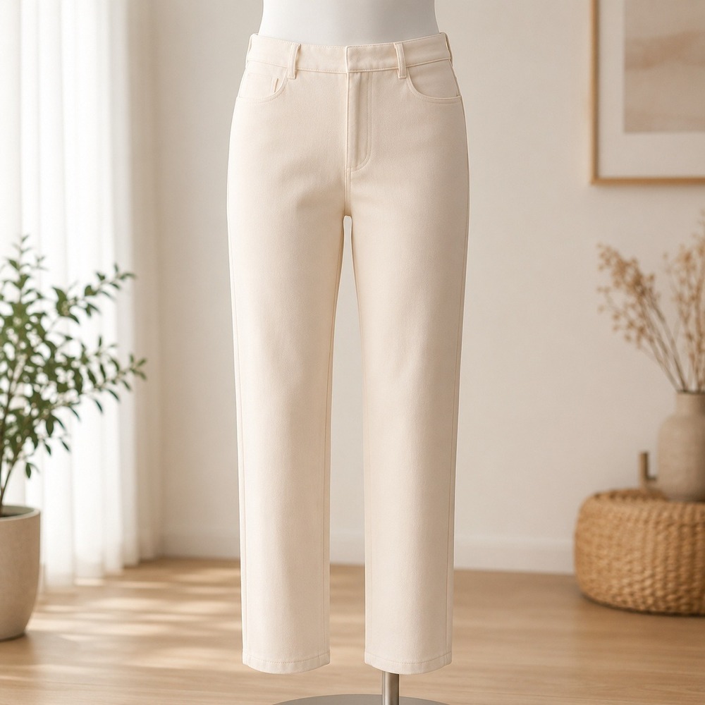NWOT Beautiful by Lawrence Zarian Trousers Womens 12P Cream Elastic Waist Pants